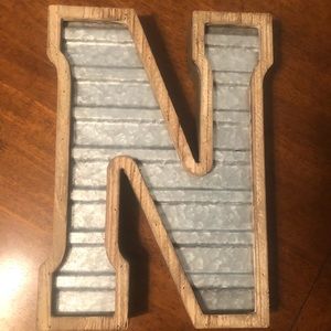 Galvanized and wood letter N